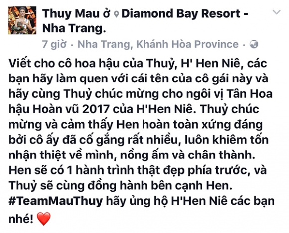 Hụt giải Hoa hậu, Mâu Thủy bất ngờ treo status tiết lộ con người thật sự của H&#8217;Hen Niê, loạt sao Việt phải vào bình luận