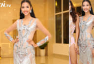 Mâu Thuỷ mặc xẻ bạo, đọ dáng Hoàng Thuỳ trong đêm tiệc trước chung kết