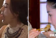 Sợ đồ ăn đạo cụ bẩn, Angela Baby giả ăn, quay sang nhìn Triệu Lệ Dĩnh đang ngấu nghiến mà thương